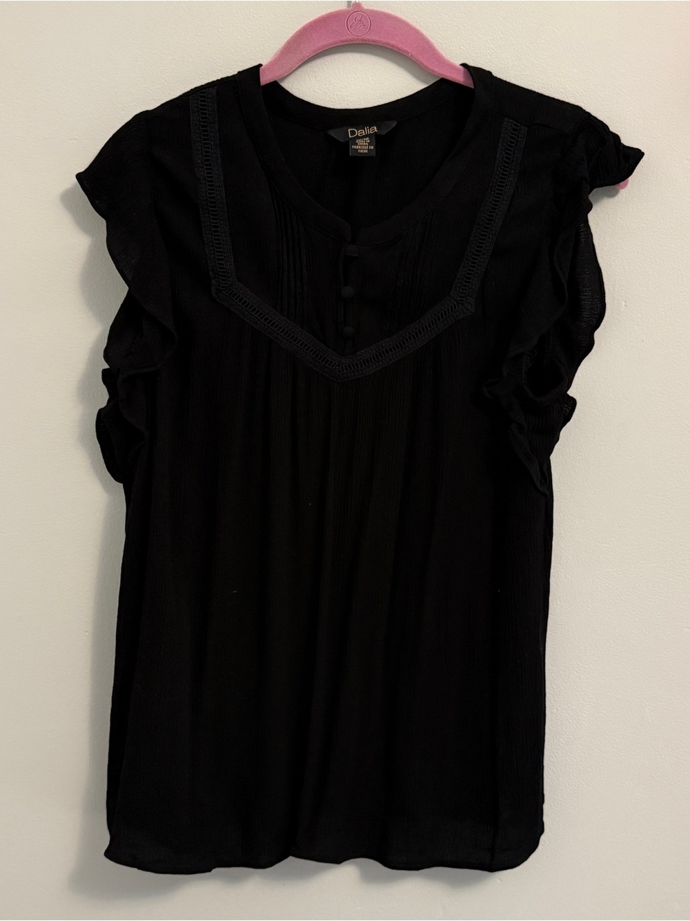 Dalia Black Flutter Sleeve V-Neck Blouse